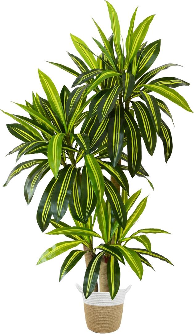 Artificial Dracaena Tree, 6ft Tall Fake Dracaena Plant with Basket, Indoor Outdoor Faux Topiary Yucca Trees for Office Home Living Room Porch Patio Dcor