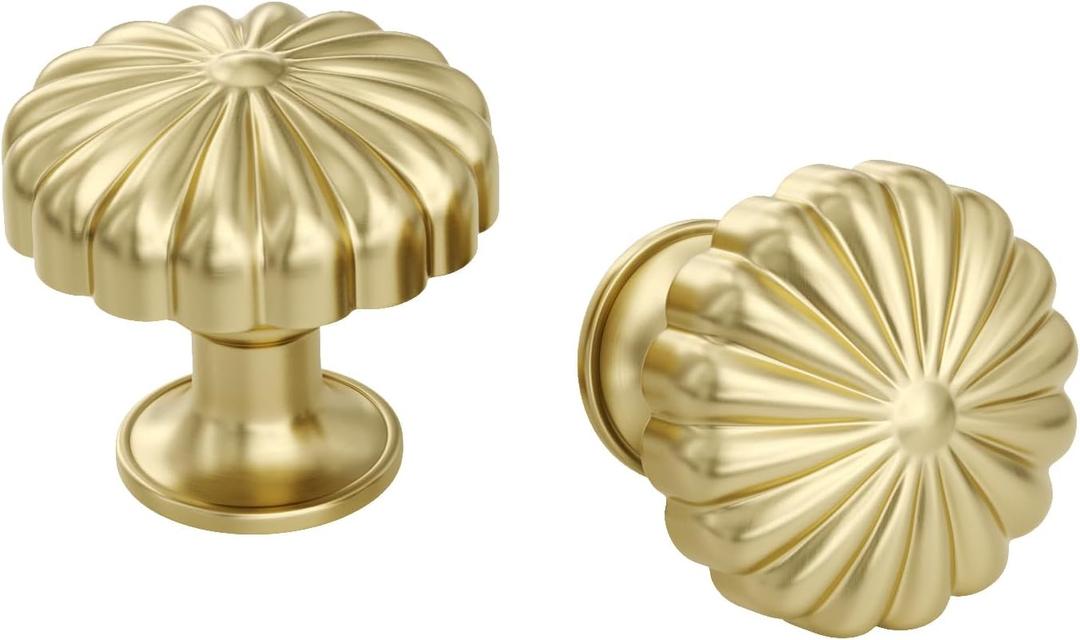 Homdiy 5 Pack Gold Cabinet Knobs Brass Dresser Drawer Knobs, Gold Kitchen Cabinet Pulls Round Luxury Cupboard Hardware Zinc Alloy