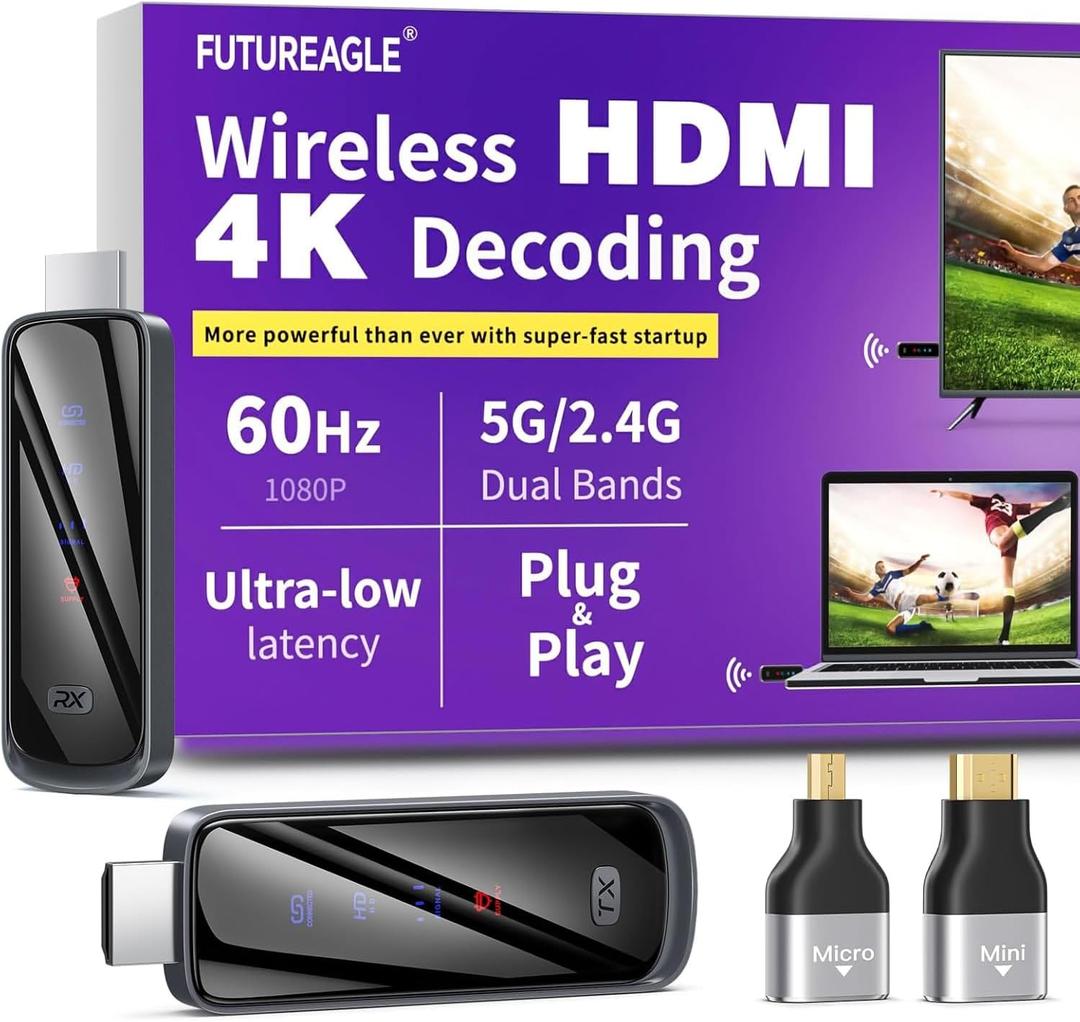 Wireless HDMI Transmitter and Receiver 328FT/100M,4K Decode Plug & Play Portable 5G+2.4G Wireless Display Adapter Extender Kit for Video and Audio to Monitor