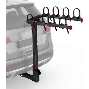 Bike Rack for Car, Truck, SUV, Tilting Foldable Bike Rack with 2 Inches Hitch and Adjustable Cradles, 4 Bike Hitch Rack, Up to 165 LBS, Double Lock Design, Black