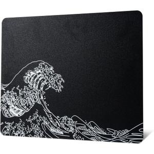 Glass Gaming Mouse Pad, Black Kanagawa Hard Mousepads for Gaming,Professional Large Mouse Mat 410mm*310mm, Special Glass Surface with Improved Precision and Speed