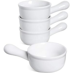 LE TAUCI Soup Bowls with Handle, 15 Oz Ceramic French Onion Soup Bowls, Large Soup Crocks Oven Safe for Stew, Onion, Soup, Chilli, Set of 4, White