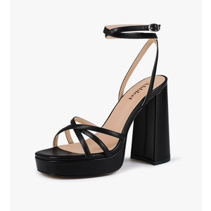 Platform Heels for Women Strappy Block Chunky High Heels Open Toe Ankle Strap Sandals Fashion Lace Up Wedding Party Evening Prom Dance Dress Shoes Black, 7,5 size