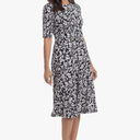 London Times Womens Elbow Sleeve A-Line Midi-Pretty Garden Party Special Occasion Wedding Guest Dress, Black/ Sugar Swizzle, 8