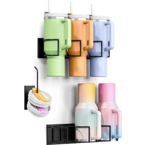 Magnetic Stanley Cup Holder for Refrigerator, Water Bottle Organizer with 2 Holders & 1 Lid Rack for Stanley 40 oz, Tumbler Lid Organizer for Stanley Cup Accessories, Ideal for Gifts