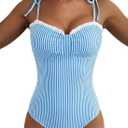Herseas Womens Striped One Piece Swimsuits Tie Shoulder High Cut Tummy Control Bathing Suit 2026 Summer Beach Swimwear Medium