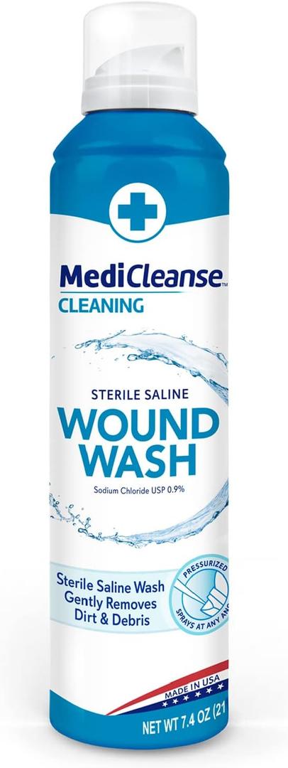 MediCleanse First Aid Sterile Saline Wound Wash, Promotes Healing, No Stinging or Burning, 7.4 oz Spray Can - Made in USA