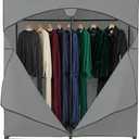 HOLDN STORAGE Portable Wardrobe Closet - 65 lb Large Capacity, Internal Heavy Duty Metal Rod, Zipper & Clear Window, Durable Clothes Organizer, Tool-Free Easy Assembly, Dark Gray Canvas Cover