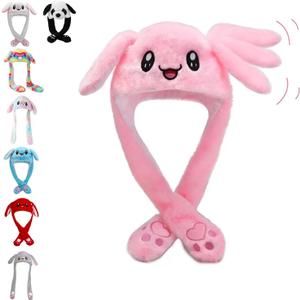 Rabbit Hat Ear Moving Jumping Hat Funny Plush Cap for Kids Dress Up Cosplay Party Pig Holiday Cute Ear Flap Cap for Adults (Pink)