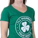 I'll Shamrock Your World | Funny St Pat's Paddy Patrick V-Neck T-Shirt for Women (Green, M)
