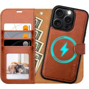 OCASE for iPhone 16 Pro Case Detachable Wallet Case with Card Holder, 2 in 1 Pu Leather Flip Folio with RFID Blocking Stand Wrist Strap Shockproof Phone Cover 6.3 Inch 2024, Brown