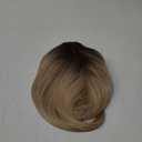Nnzes Blonde with Light Brown Wig with Bangs for Women Shoulder Length Bob Wavy Charming Synthetic Wigs with Natural Curly Heat Resistant Hair