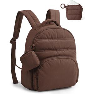 BAGSMART Small Backpacks for Women, Lightweight Puffer Mini Backpack Purse with Pouch, Quilted Casual Daypack, Water-Resistant Bookbag for Daily Travel College, 2-in-1 Set, Coffee Brown