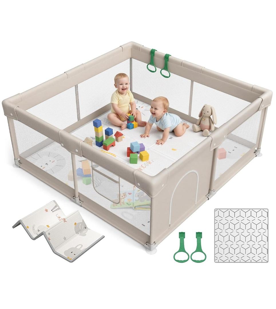 ZEEBABA Baby Playpen with Mat, Playpen for Babies and Toddlers, Small Baby Play Pens, Play Yard for Infants with Play Mat, 47x47inch Playard with Gate