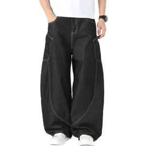 Nutriangee Men's Baggy Barrel Wide Leg Jeans for Men Women Loose Fit Streetwear Y2k Hip Hop Denim Pants (28, Black 166)