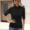 ANRABESS Womens Tops Mock Neck Half Sleeve Shirts Ribbed Knit Slim Fit Basic Tee 2026 Summer Fall Dressy Casual T-Shirts (M)