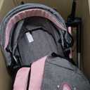 Bayer Versatile Doll Stroller Reversible, Convertible Pram for Dolls to 20 in, Gray Pink Butterfly with Adjustable Handle and Storage Bag