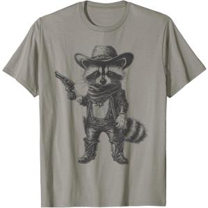 Raccoon Cowboy Hat Funny Western Cute Raccoon Lover Vintage T-Shirt (S, Slate Grey)