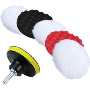 Hovom 7PCS 6 Inch Sponge Wool Polishing Buffing Pad, Wool & Foam Car Buffing Pad Kit with Hook and Loop Back & M14 Drill Adapter, Car Polishing Wheel Pads, Polisher Buffer Drill Attachment (6 Inch)