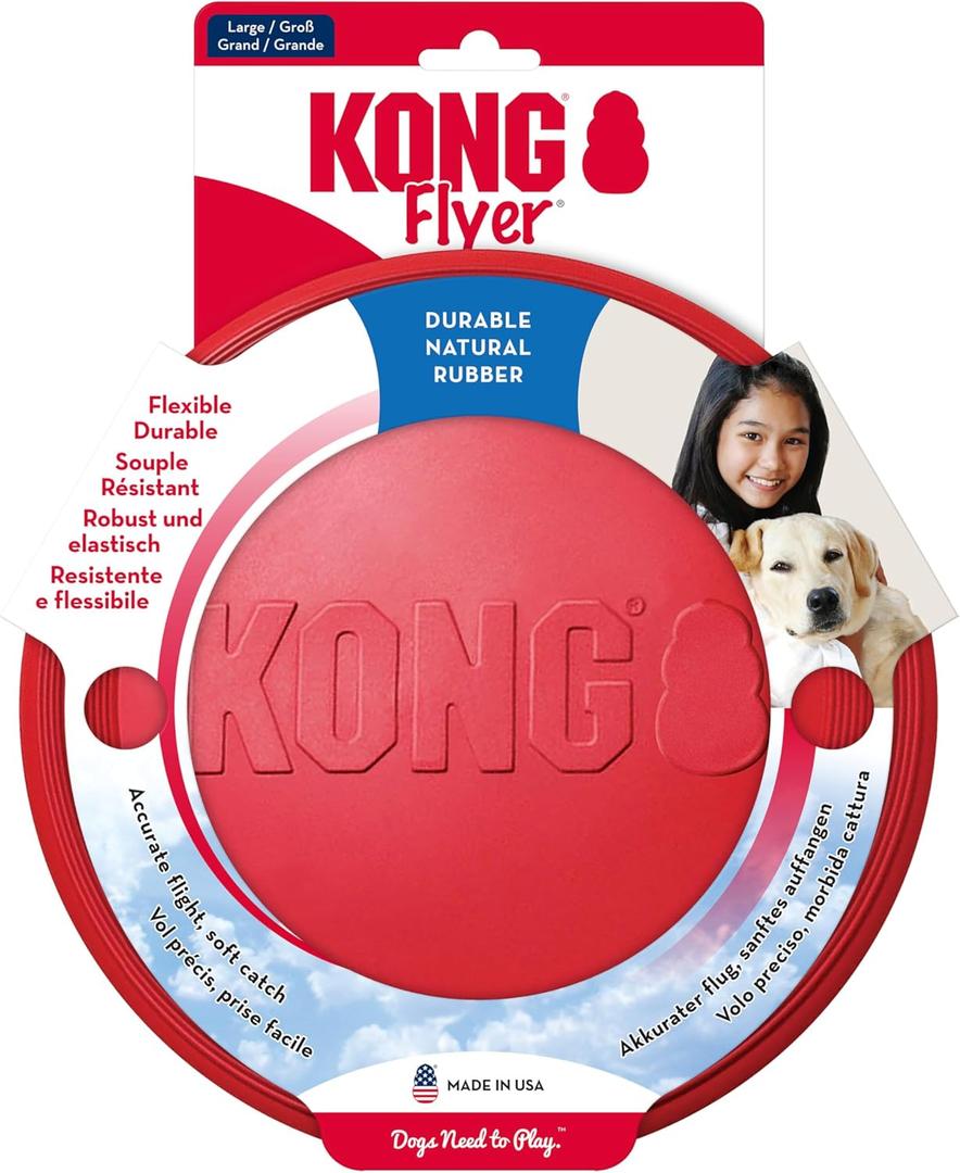 KONG Flyer - Durable Dog Toy for Outdoor Playtime - Natural Rubber Flying Disc, Dog Toy for Fetch - Safer Disc for Healthy Activity - for Small Dogs (Small (Pack of 1))