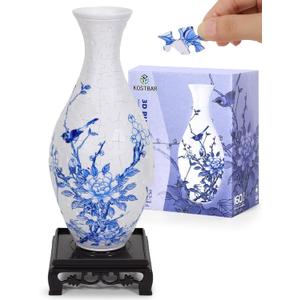 3D Puzzles for Adults, 160 Pieces 3D Puzzle Vase for Flowers, Unique Arts and Crafts for Adults, Unique Housewarning Gifts for Women & Men, Plastic Puzzle Vase for Home and Office Decor (Cyan Porcelain)