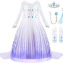 JerrisApparel Girl Princess Costume Snow Party Dress Halloween Cosplay Dress up (5, White With Accessories)