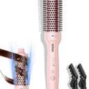 Thermal Brush for Blowout Look, 1.5 Inch Heated Round Brush with 2× Negative Ions Release for Less Frizzy, Dual Voltage Heated Curling Brush for Travel, Airflow Heat & Dual PTC Technology, Pink