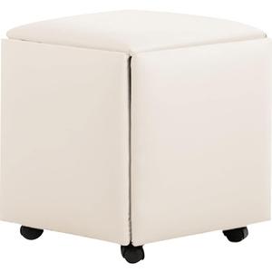 WAYUTO 5 in 1 PU Leather Seating Cube with Swivel Casters Stackable Sofa Chair Stool Nesting Ottoman Stool Movable Footstool Dressing Chair for Living Room Bedroom(White,Large)