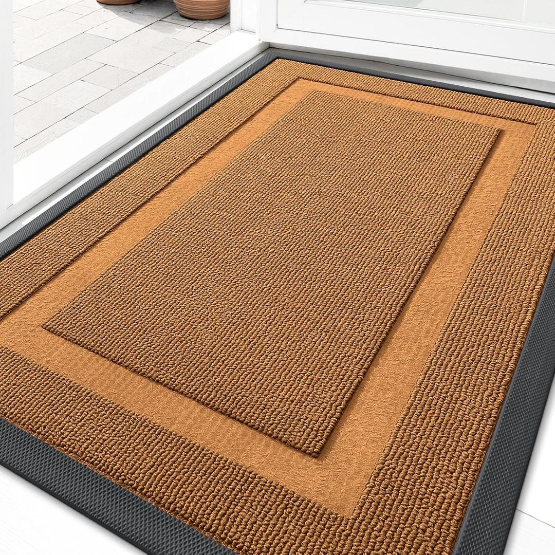 OLANLY Front Door Mat Indoor Outdoor Entrance, Waterproof All-Season, All-Weather Doormat, Sturdy Natural Rubber, Low Profile, Easy Clean Patio Porch Entryway Mat, 35x23, Tangerine Orange