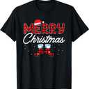 Merry Christmas Buffalo Plaid Santa Hat Pajama T-Shirt, Size XL