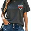 Baseball Shirts Women Softball Game Day T-Shirt Baseball Graphic Tee Tops Casual Short Sleeve T-Shirt Dark Grey