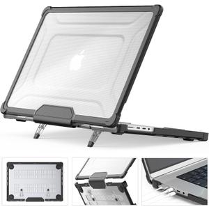 HXCASEAC Case Compatible with MacBook Pro 16 inch 2025 2024 2023 2022 2021, Anti-Scratching Protective Hard Cover with Foldable Stand M4 M3 M2 M1 (A3186 A3403 A2991 A2780 A2485) - Black