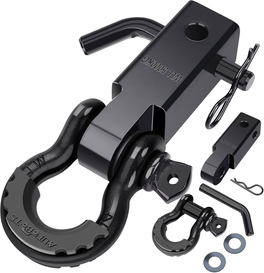 AUTOBOTS Shackle Hitch Receiver 2", 45,000 Lbs Break Strength Heavy Duty Receiver with 5/8" Screw Pin, 3/4" D Ring Shackles, Towing Accessories for Vehicle Recovery Off-Road, Black&Black