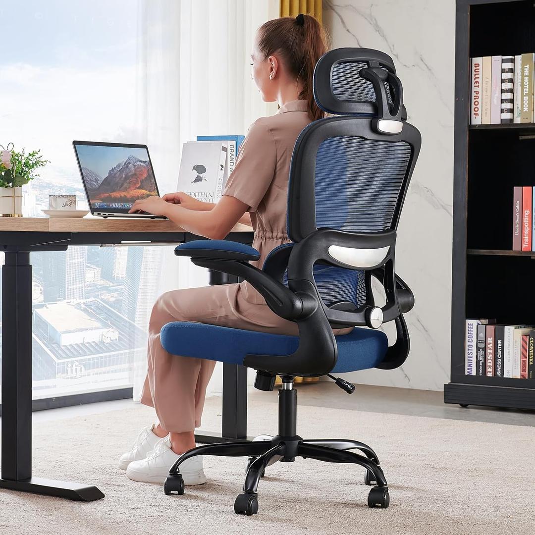 TRALT Office Chair Ergonomic Desk Chair, 330 LBS Home Mesh Office Desk Chairs with Wheels, Comfortable Gaming Chairs (Dark Blue), Pack of 1