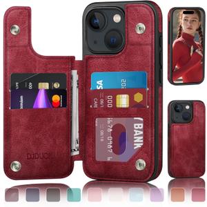 DJDUCK Designed for iPhone 15 Plus Case Wallet with Card Holder, [Magnetic Clasp Cover] [RFID Blocking Leather Protection] Shockproof Women Men Cases 6.7 Inch for Apple 15 Plus Red