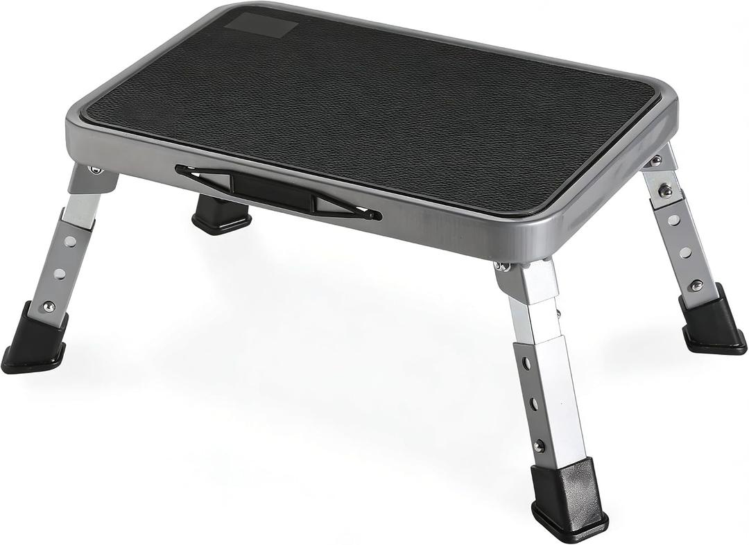 Double Elite 3 Levels Adjustable Folding Step Stools for Adults, Sturdy Metal RV Step, Safer Foldable Small Kitchen Stepping Stool for Kids Seniors Bed, Multi-Use Office Foot Stool Under Desk