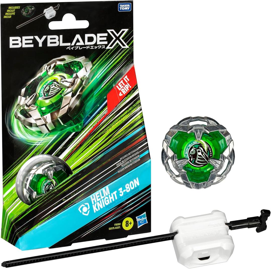 Beyblade X Helm Knight 3-80N Starter Pack Set with Defense Type Right-Spinning Top and Launcher; Battling Top Toys for 8 Year Old Boys and Girls