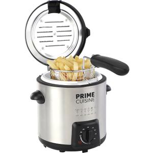 1 Liter Electric Deep Fryer with Temperature Control, User Friendly Stainless Steel Fry Basket, Auto Shut Off Feature,Free, Stainless Steel and Black