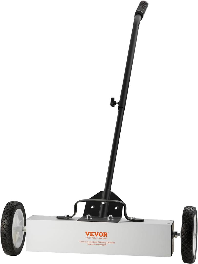 VEVOR 45Lbs Rolling Magnetic Sweeper with Wheels, Push-Type Magnetic Pick Up Sweeper, 18-inch Large Magnet Pickup Lawn Sweeper, Magnet with Telescoping Handle, Easy Cleanup of Workshop Garage Yard, 18 Inch45LBS)