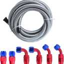12FT 6AN 3/8 Fuel Line Hose Braided Stainless Steel w/6pcs AN6 Hose Fitting Kit
