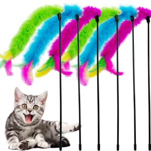 Cat Wand Feather Toys, 6 Pieces Interactive Cat Feathers Teaser Toy for Indoor Cats Play