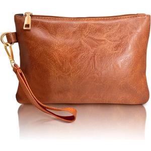 K.E.J. Clutch Purses for Women Wallet Wristlet Small Wallet Purses Clutch Handbags Zipper Purse for Ladies Women Gifts (Brown)
