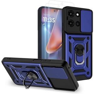 for Moto G 5G 2025/2026 Case,Moto G Play 5G 2026 Phone Case with 2PC Screen Protector,Sliding Camera Cover and Multi Angle Stand for Moto G Play 2026 Case/Moto G 2025 Case/Moto G 2026 Case,Blue