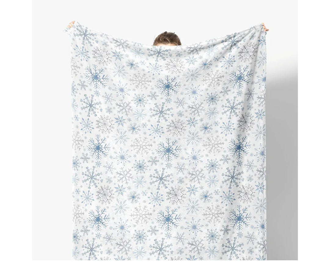 Snowflake Blanket, Blue Winter Holiday Throw for Couch Sofa Bed, Christmas Decorations, 50x60 Inches