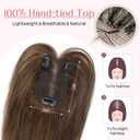 HOOJIH Real Human Hair Topper with Bangs for Women with Thinning Hair Large Base Handmade Invisiable Lace Topper Wig - Medium Brown