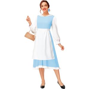 Deerose Adult Kids Blue Dress Halloween Princess Long Sleeve Dresses Maid Beauty Clothes (Small)