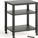 3-Tier Printer Stand with Wheels, Large Under Desk Rolling Cart for Office Storage, Heavy Duty Machine Stand with Adjustable Shelf, 22.04"x17.71"x26.54", Black