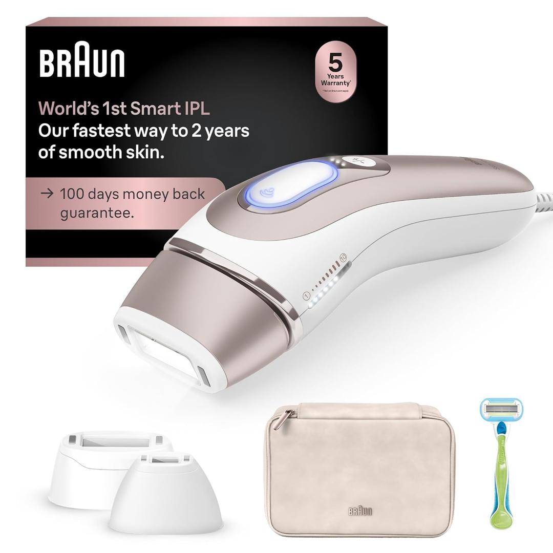 Braun IPL Skin iExpert, at Home Laser Hair Removal, Holiday Gifts for Women and Men with Free App, Vanity Case, Venus Razor, 3 Smart Heads, PL7243