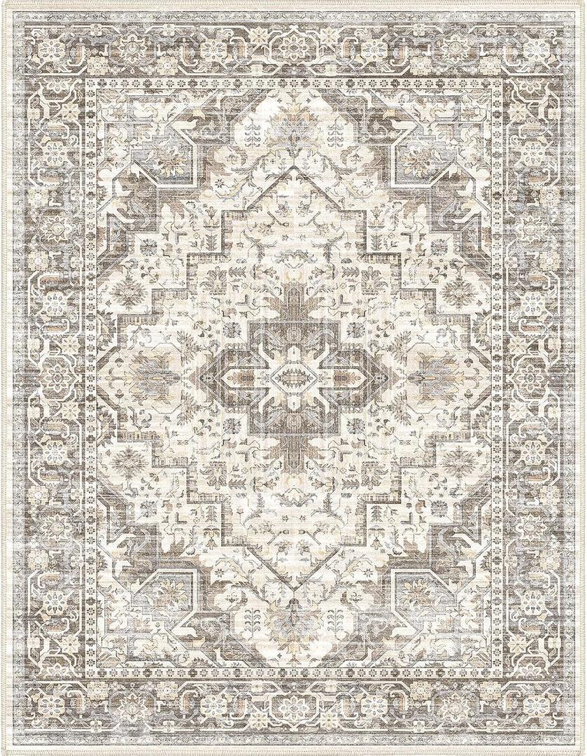 Area Rug Machine Washable Rug 10'x13' - Vintage Design Large Area Rugs with Non Slip Rugs for Living Room Bedroom,Stain Resistant, Home Decor Office Area Rug (Beige Brown 10'x13')