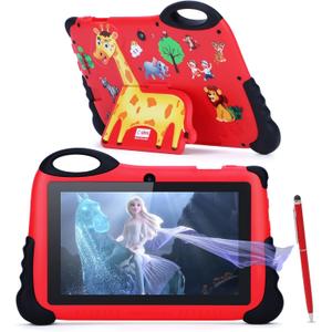 C idea 7 inches Kids Tablet,Android 13 Tablet for Kids Age 3-7, Pre-Installed Learning Educational Apps Todder Tablet, HD IPS Screen for Eye Protection,BT, WiFi, Dual Camera, Gift for Kids (Red)